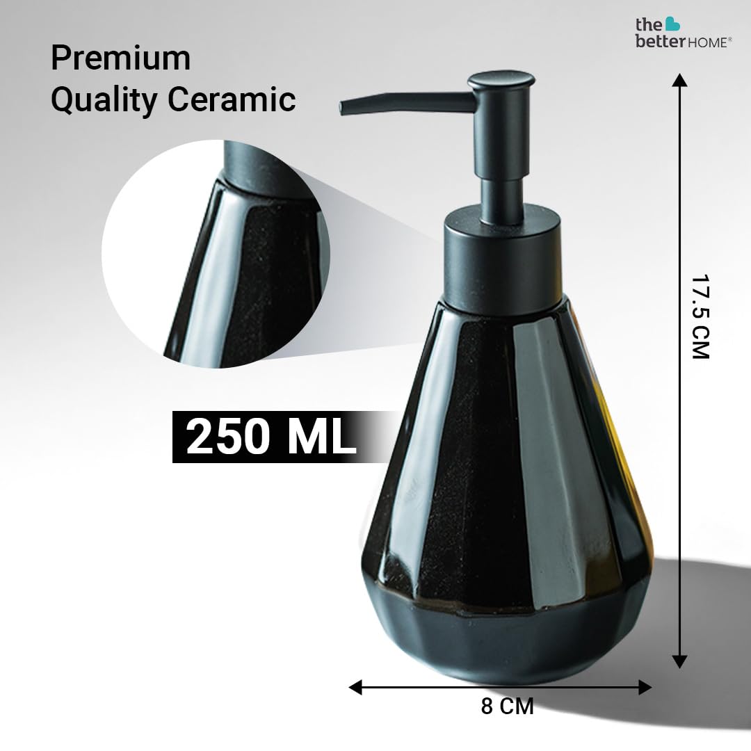 The Better Home 250ml Dispenser Bottle - Black (Set of 3)| Ceramic Liquid Dispenser for Kitchen, Wash-Basin, and Bathroom | Ideal for Shampoo, Hand Wash, Sanitizer, Lotion, and More