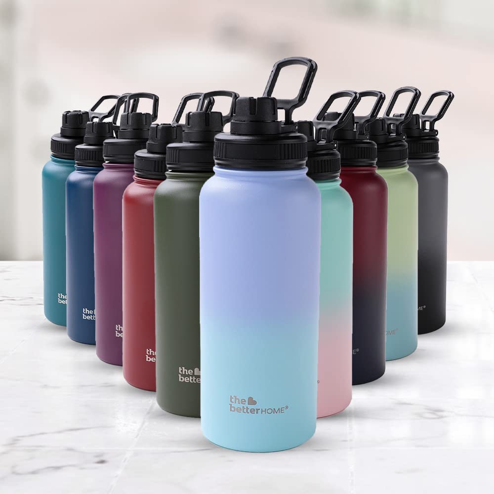Insulated Water Bottle 1 Litre | Double Wall Hot and Cold Water for Home, Gym, Office | Easy to Carry & Store | Insulated Stainless Steel Bottle (Pack of 1, Blue - Purple)