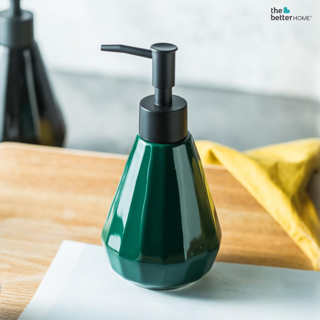 The Better Home 250ml Dispenser Bottle - Green (Set of 3) | Ceramic Liquid Dispenser for Kitchen, Wash-Basin, and Bathroom | Ideal for Shampoo, Hand Wash, Sanitizer, Lotion, and More