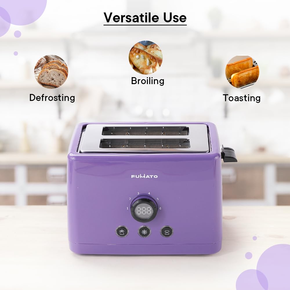 2 Slice Pop-up Toaster - 1000W, 6 Browning Levels, Removable Crumb Tray | Adjustable Controls | Purple Haze