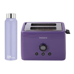 The Better Home FUMATO 1000 Watt 2 Slice Pop-up Toastmate Toaster & Stainless Steel Water Bottle 1 Litre Purple
