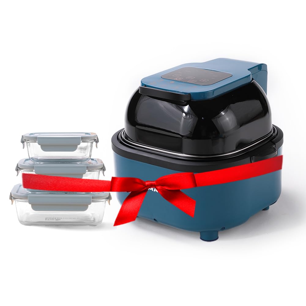 Combo: Easy Peek Air Fryer with Airtight Food Container | 1040+680+410ml | Food Grade Material | Blue