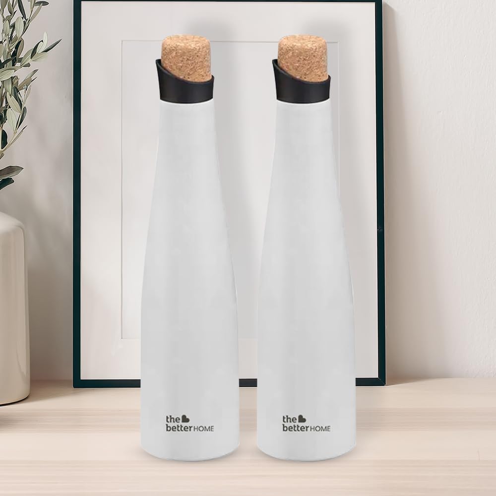 Combo: Insulated Stainless Steel Water Bottle - 18h Insulation, Leak Proof, BPA Free, Cork Cap, 500ml, White