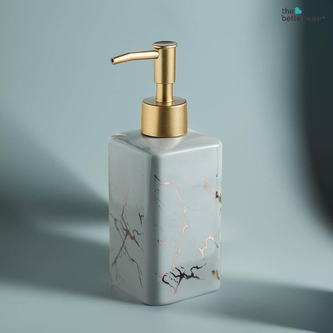 Pack of 1: Ceramic Soap Dispenser Set with Pump | For Kitchen & Bathroom | 320ml | Grey Design 3