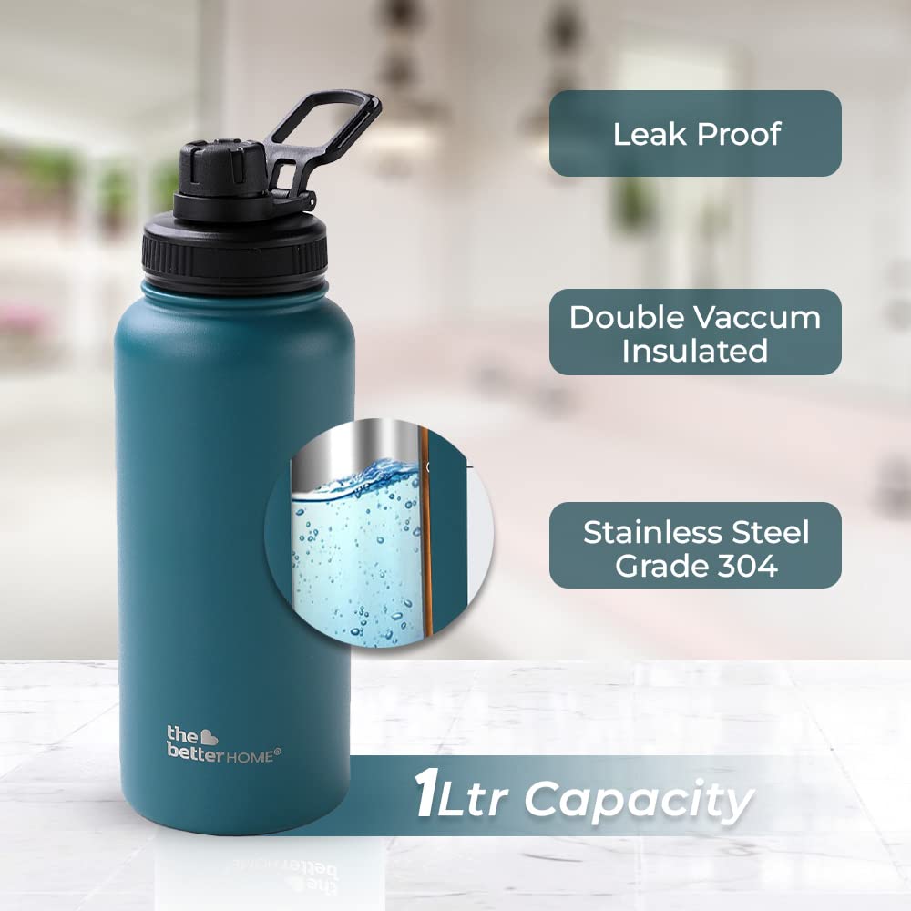 Insulated Water Bottle 1 Litre | Double Wall Hot and Cold Water for Home, Gym, Office | Easy to Carry & Store | Insulated Stainless Steel Bottle (Pack of 1, Teal)