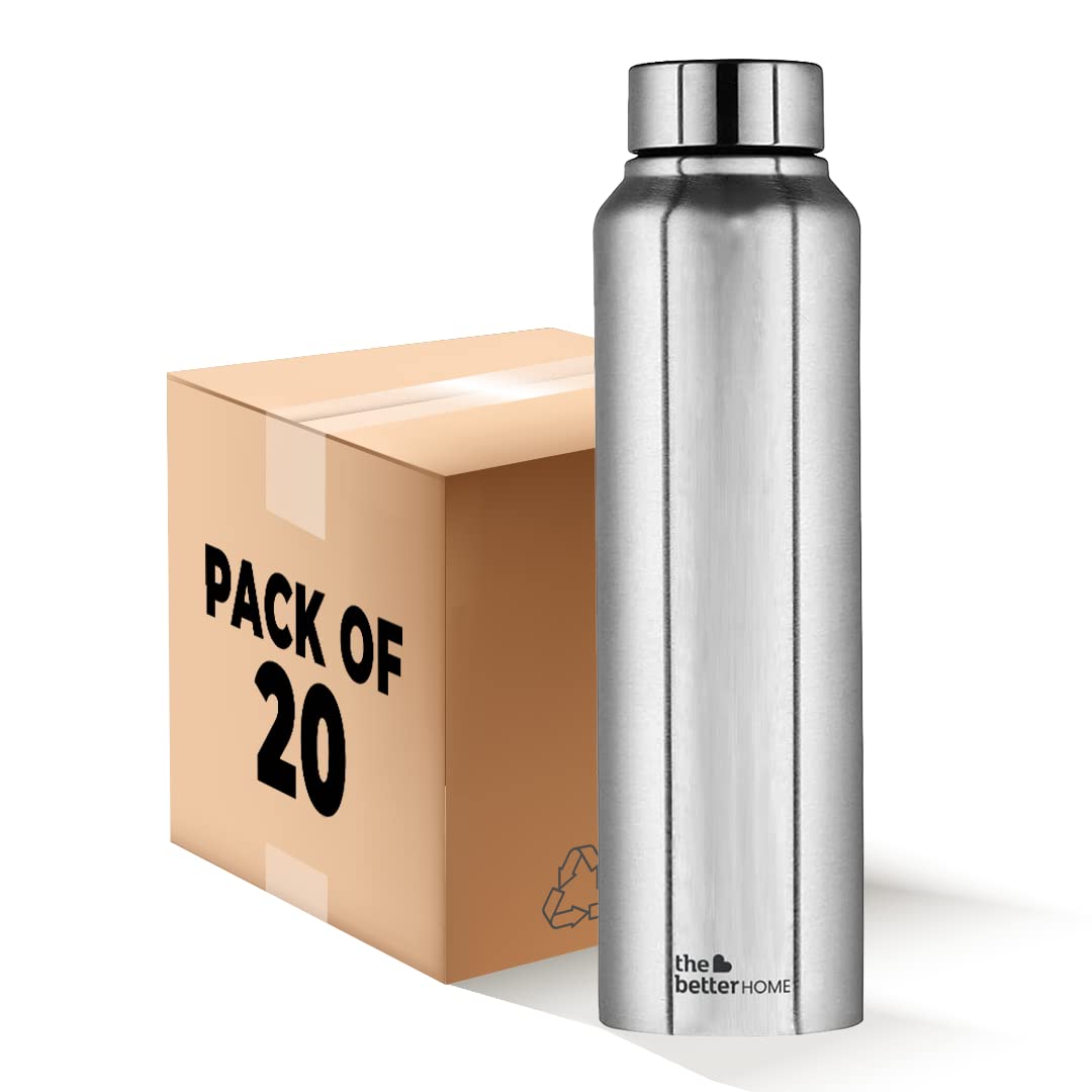 Pack of 20: Stainless Steel Water Bottles - Rust-Proof, Lightweight, Leak-Proof | Eco-Friendly | 1 Litre | Silver