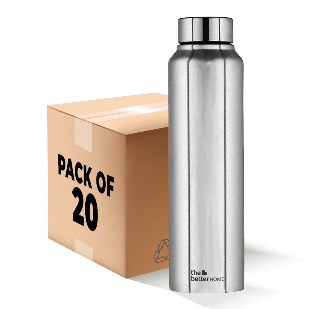 1000 Stainless Steel Water Bottle 1 Litre - Silver (Pack of 20) | Rust-Proof, Lightweight, Leak-Proof & Durable | Eco-Friendly, Non-Toxic & BPA Free Water Bottles 1+ Litre