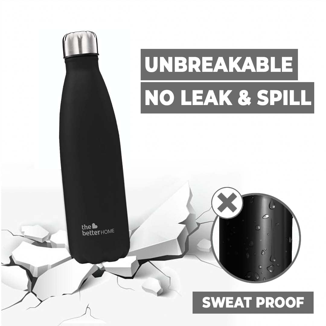 Pack of 2: Thermosteel Water Bottles - Double Wall, Leakproof, Insulated | 500 ml | Black | For Travel & Office