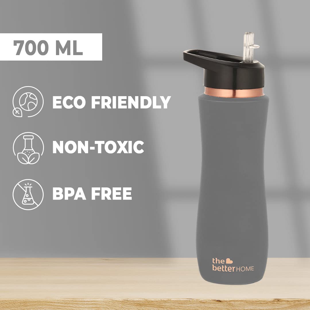 Copper Water Bottle with Sipper - 100% Pure, BPA Free & Non Toxic | 700ml | Grey | Reusable