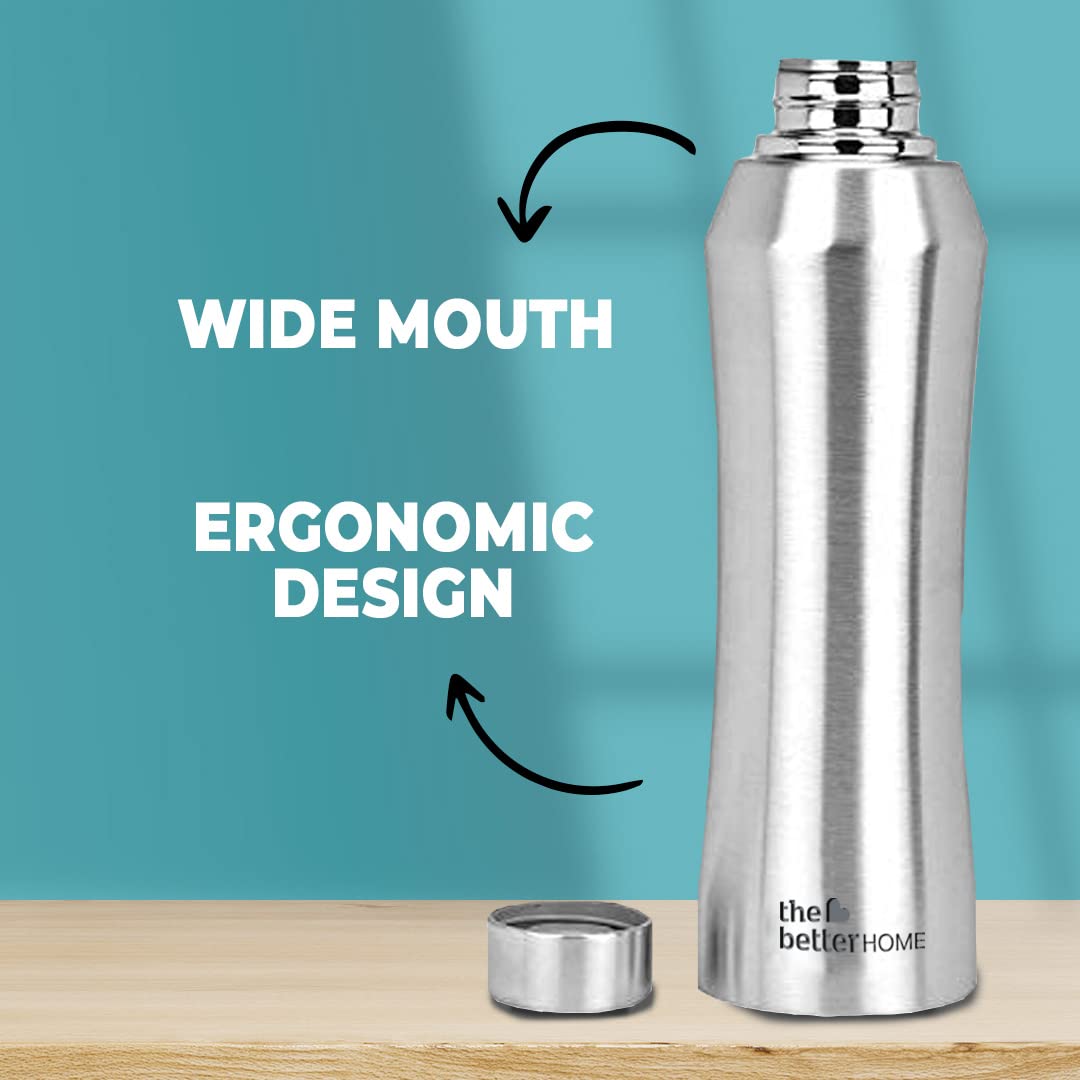 The Better Home 1000 Stainless Steel Water Bottle 1 Litre - Silver | Eco-Friendly, Non-Toxic & BPA Free Water Bottles 1+ Litre | Rust-Proof, Lightweight, Leak-Proof & Durable| Pack of 2