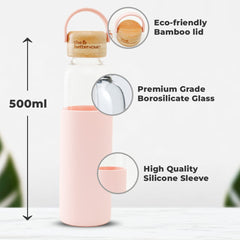 Borosilicate Glass Water Bottle with Sleeve (500ml) | Non Slip Silicon Sleeve & Bamboo Lid | Fridge Water Bottles for Men & Women | Water Bottles for Fridge | Orange (Pack of 10)