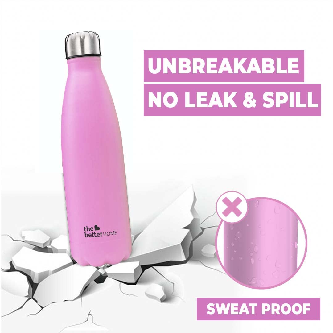 Pack of 2: 500 ml Thermosteel Water Bottles - Double Wall, Leakproof | Insulated | Pink | Stays Hot 18 Hrs