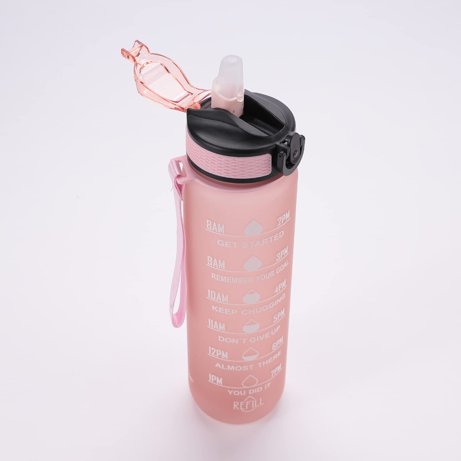 Sipper Water Bottle For Adults 1 Litre | Motivational Gym Water Bottle 1+ Litre with Measurements | Sports Water Bottle | Unbreakable Sipper Bottle (Pink, Plastic)