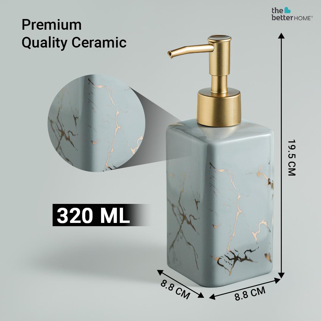 Pack of 1: Ceramic Soap & Lotion Dispenser Set with Pump | Soap/Dish Washing| 320ml | Grey