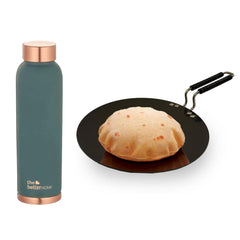 The Better Home 100% Pure Copper Water Bottle 1 Litre, Teal & Savya Home Hard Anodised Tawa, 25cm