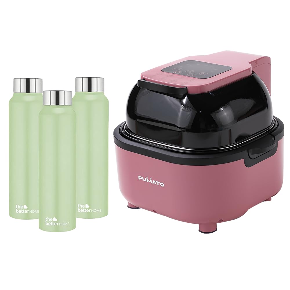 The Better Home FUMATO Aerochef Pro Air fryer With Digital Screen Panel 6.8L Pink & Stainless Steel Water Bottle 1 Litre Pack of 3 Green