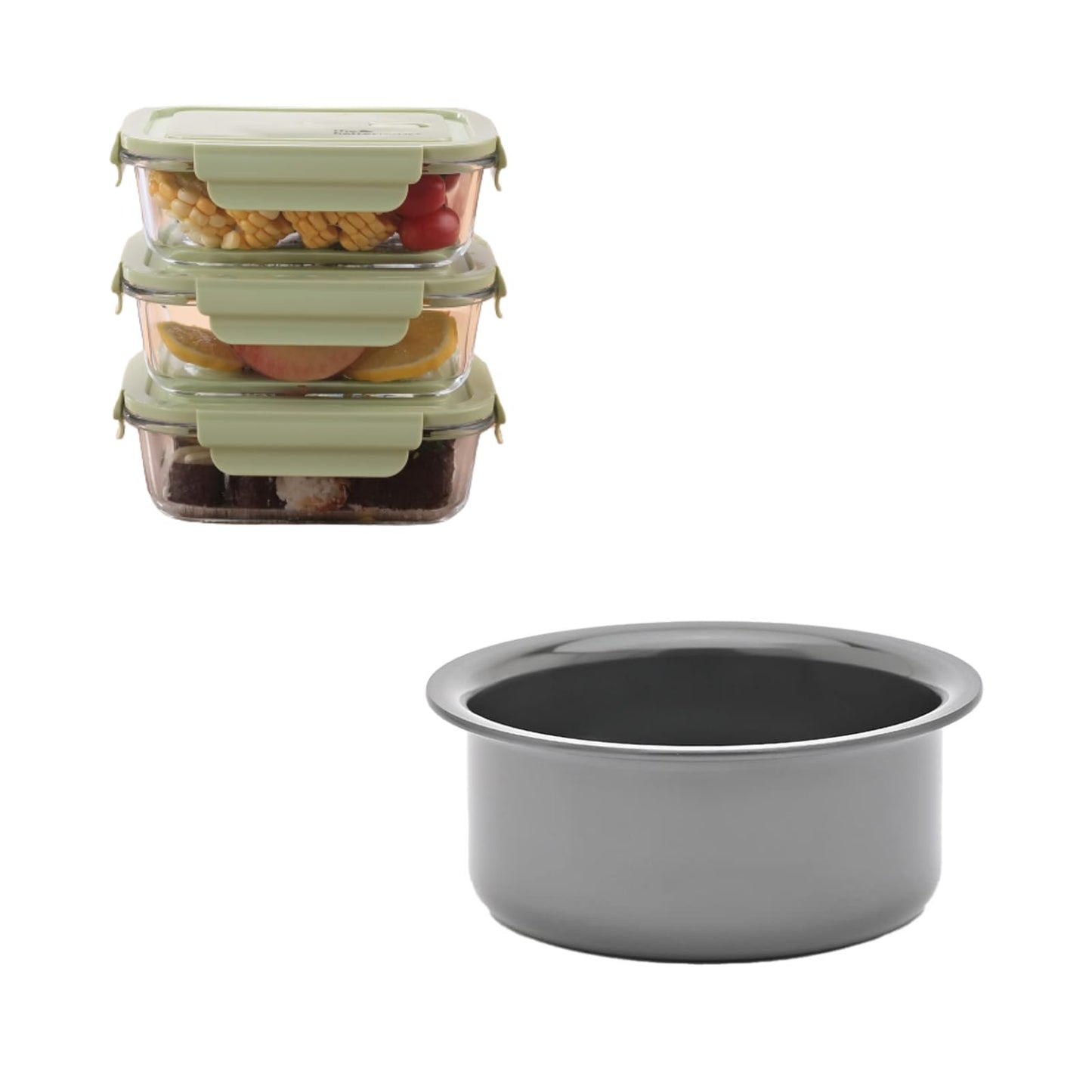 The Better Home Food Containers Green (Pack of 3) | Food Jars & Containers|Food Storage For Kitchen & SAVYA HOME 3mm HA Tope (16cm)-1.0ltr |Pack and Store Combo (3 Containers + Tope)