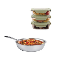 The Better Home Tall Jars 1000ml (Pack of 6) | Food Jars & Containers|Food Storage For Kitchen & SAVYA HOME 2.5mm Triply FryPan|1.2 ltr 0.4mm Thick|Pack and Store Combo (3 Containers + Triply FryPan)
