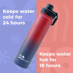The Better Home Stainless Steel Insulated Water Bottle with Sipper (710ml) | Thermos Flask Sports Water Bottle | Hot and Cold Steel Water Bottle | Food Grade & BPA Free (Pack of 1, Maroon - Blue)