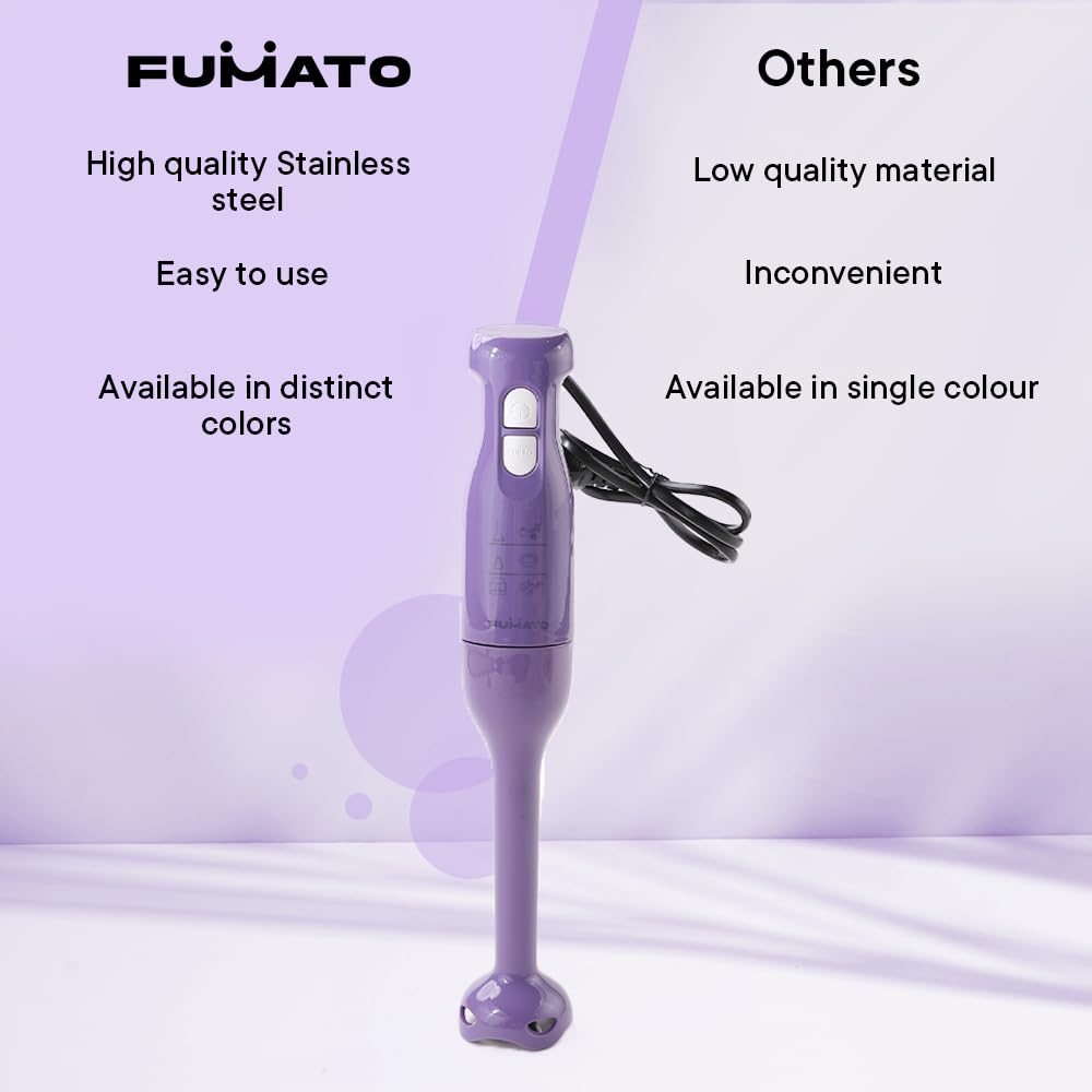 Electric Portable Hand Blender - 250W, Detachable Anti Splash Plastic Foot | Stainless Steel Blade | Purple Haze