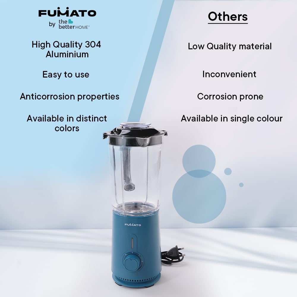 The Better Home FUMATO Mixer Grinder Blender- 400W | Mixie for Kitchen with 3 Jars, Stainless Steel Blades, 3 Speed Control, Anti-Skid Feet | Nutri Blender Juicer with 1 Year Warranty (Midnight Blue)