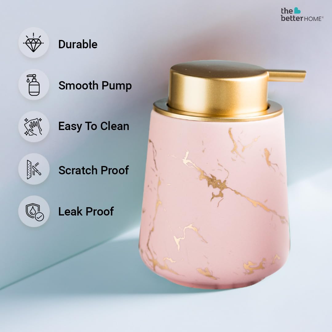 The Better Home 400ml Soap Dispenser Bottle - Pink (Set of 6) |Ceramic Liquid Pump Dispenser for Kitchen, Wash-Basin, and Bathroom