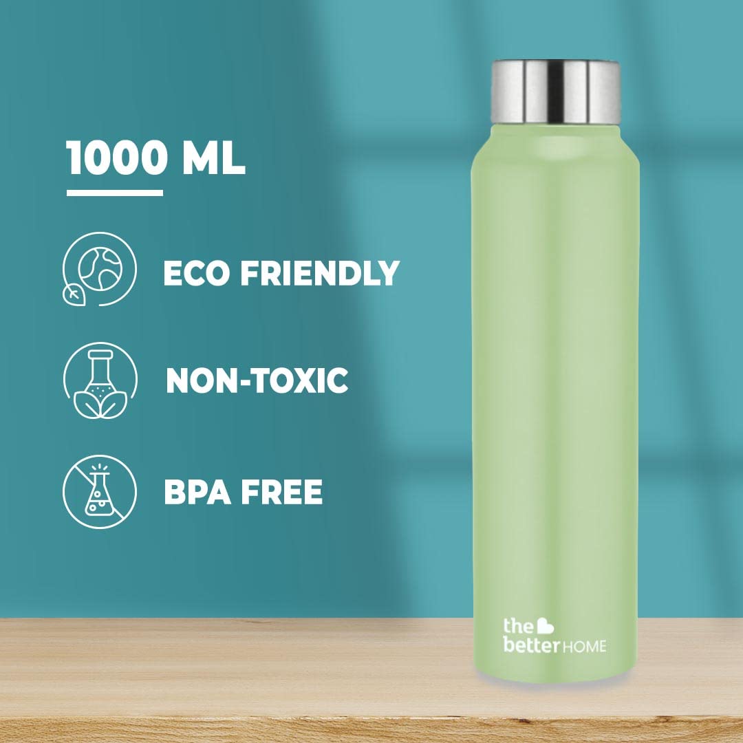 The Better Home Stainless Steel Water Bottle 1 Litre | Leak Proof, Durable & Rust Proof | Non-Toxic & BPA Free Steel Bottles 1+ Litre | Eco Friendly Stainless Steel Water Bottle | Green (Pack of 2)