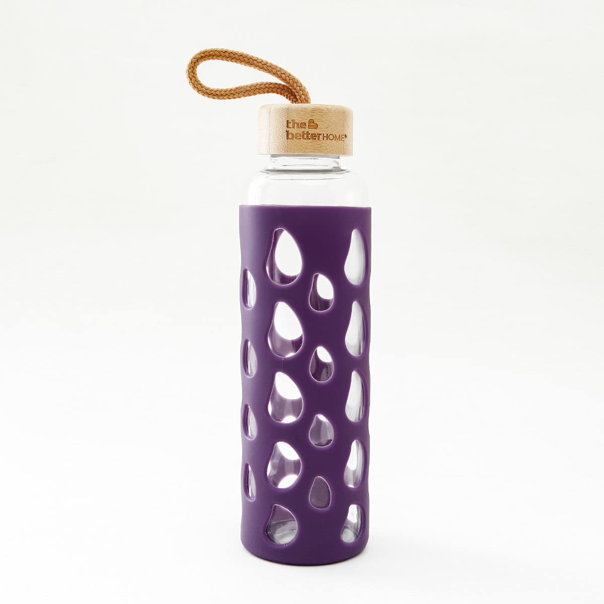 Borosilicate Glass Water Bottle with Sleeve (550ml) | Non Slip Silicon Sleeve & Bamboo Lid | Water Bottles for Fridge (Pack of 1)