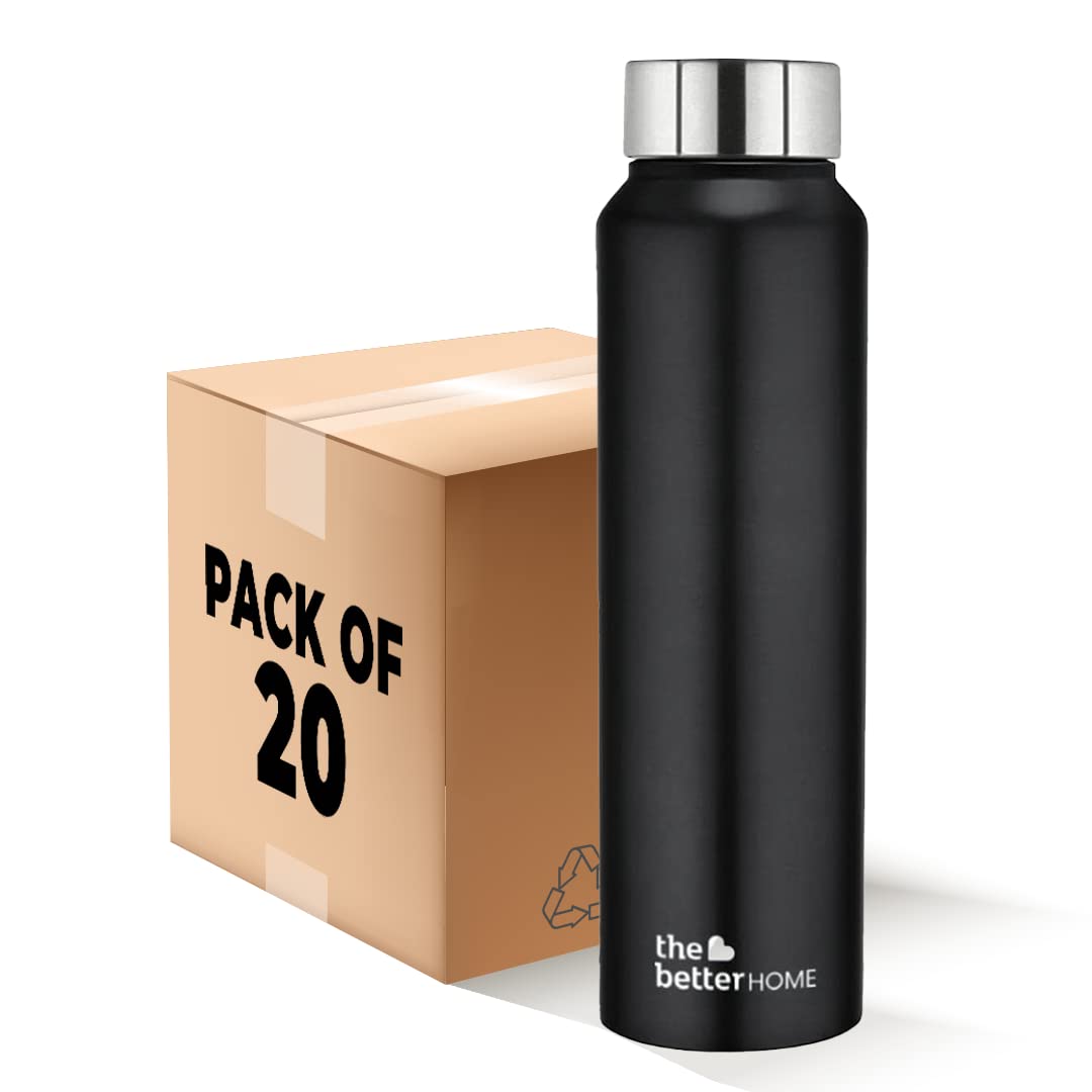 1000 Stainless Steel Water Bottle 1 Litre | Rust-Proof, Lightweight, Leak-Proof & Durable | Eco-Friendly, Non-Toxic & BPA Free Water Bottles 1+ Litre | Black (Pack of 20)
