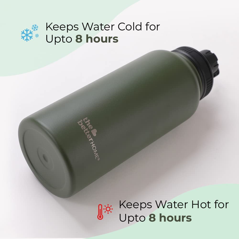 Insulated Water Bottle - Leakproof, Double Wall for Hot & Cold | 1 Litre | Army Green | Easy to Carry