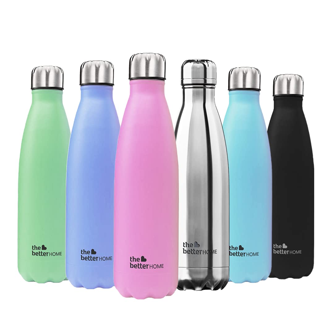 The Better Home Pack of 2 1000 ml Each Thermosteel Bottle | Doubled Wall 304 SS | Hot for 18 Hrs & Cold for 24 Hrs | Rustproof & Leakproof | Insulated Water Bottles for Office, Camping, Travel (Pink)