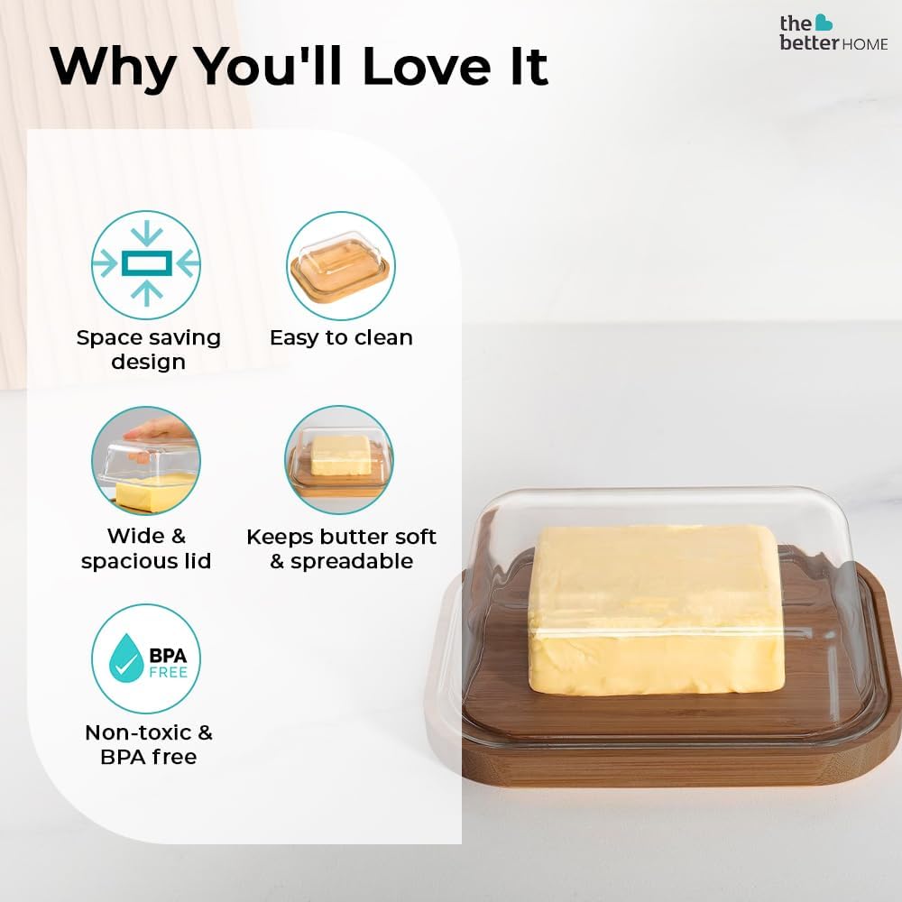 The Better Home Butter Dish with Bamboo Lid Stick Butter Holder|Borosilicate Glass Container for Storage Butter| GlassButter Tray Container |Dark Brown Butter DishTray Pack of 3