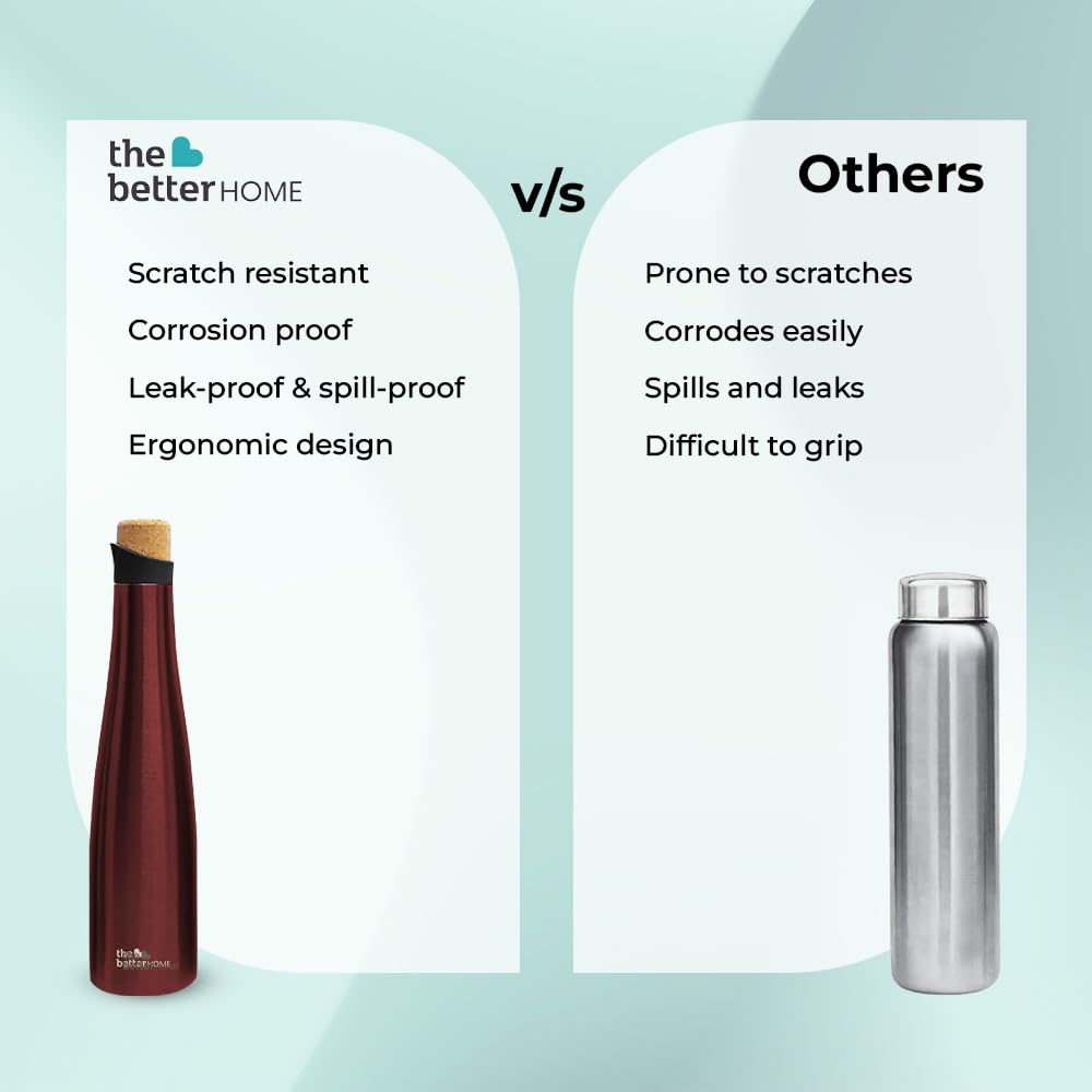The Better Home Insulated Cork Water Bottle|Hot & Cold Water Bottle 750 Ml -Wine |Easy Pour| Bottle for Fridge/School/Outdoor/Gym/Home/Office/Boys/Girls/Kids, Leak Proof (Pack of 50, Wine)