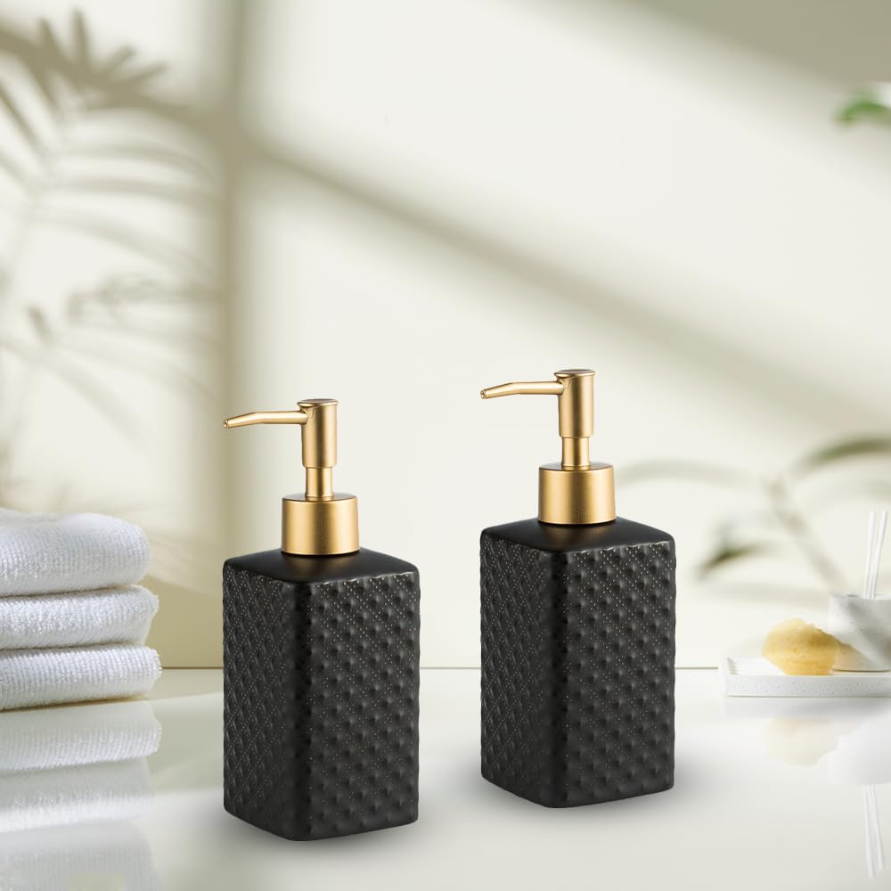 Combo: Ceramic Soap Dispenser Set - 350ML, Ideal for Bathroom & Kitchen | Pack of 2 | Elegant Design