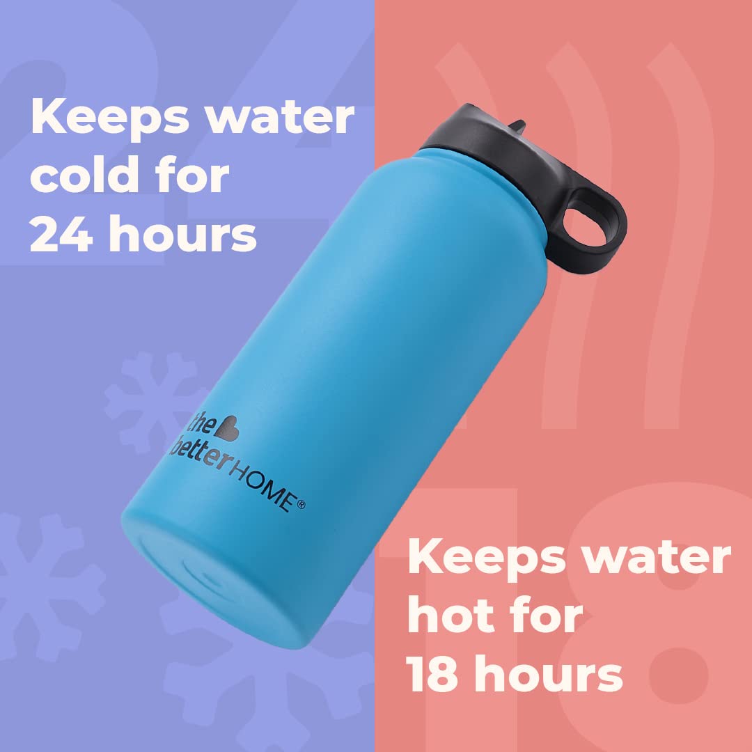 The Better Home Stainless Steel Insulated Sipper Water Bottle for Adults and Kids 1 Litre | Thermos Flask 1 Litre | Hot and Cold Insulated Water Bottle 1 Litre+ (Blue, Set of 1)