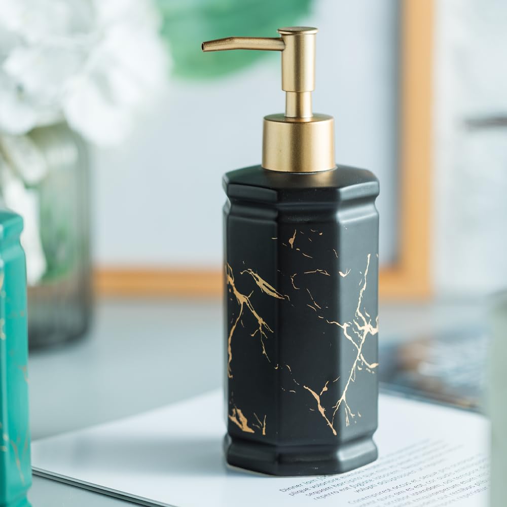 The Better Home 350ml Dispenser Bottle - Black | Ceramic Liquid Dispenser for Kitchen, Wash-Basin, and Bathroom | Ideal for Shampoo, Hand Wash, Sanitizer, Lotion, and More