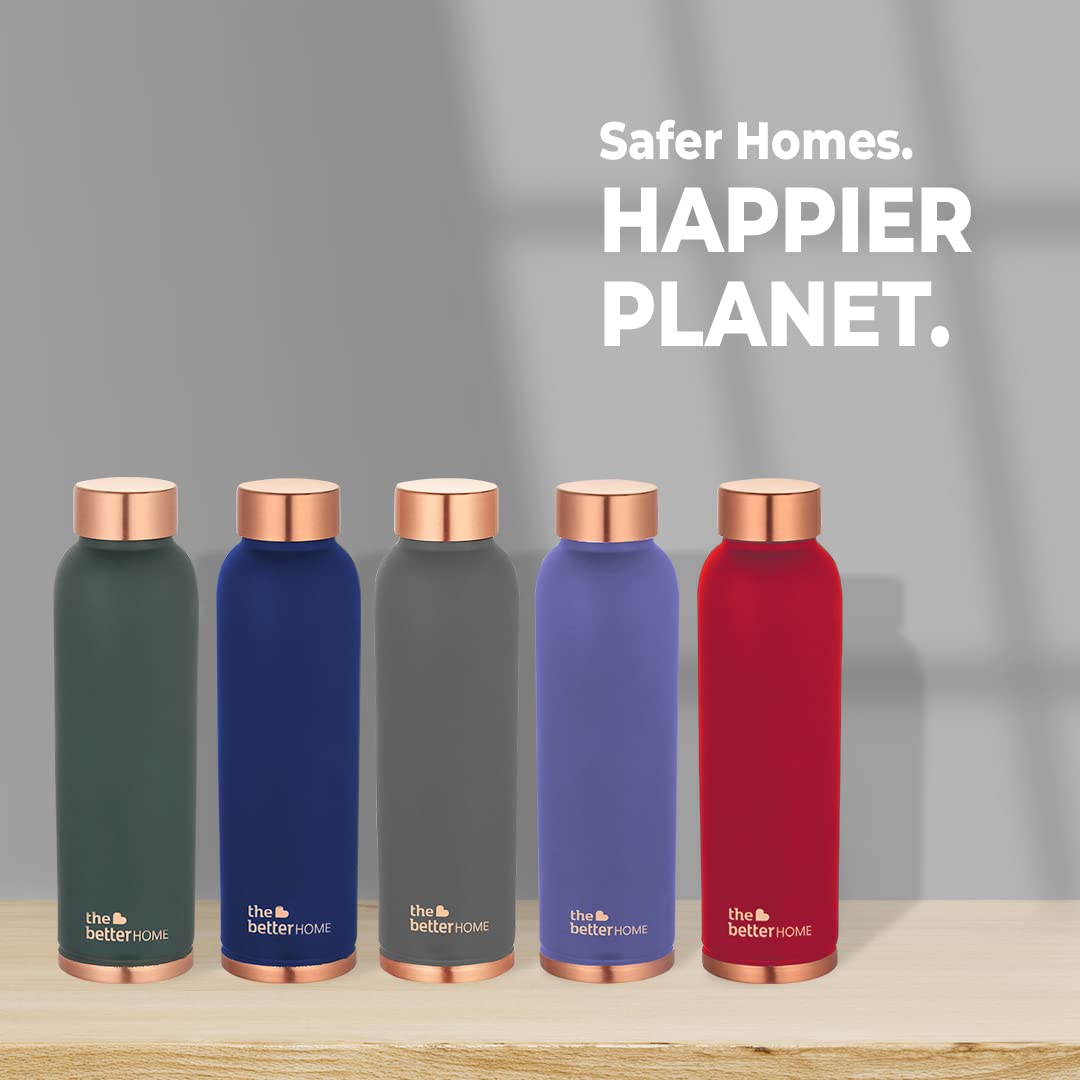 Combo: Copper Water Bottles - BPA Free, Leak Proof | Set of 3 | 1 Litre Each | Grey Color