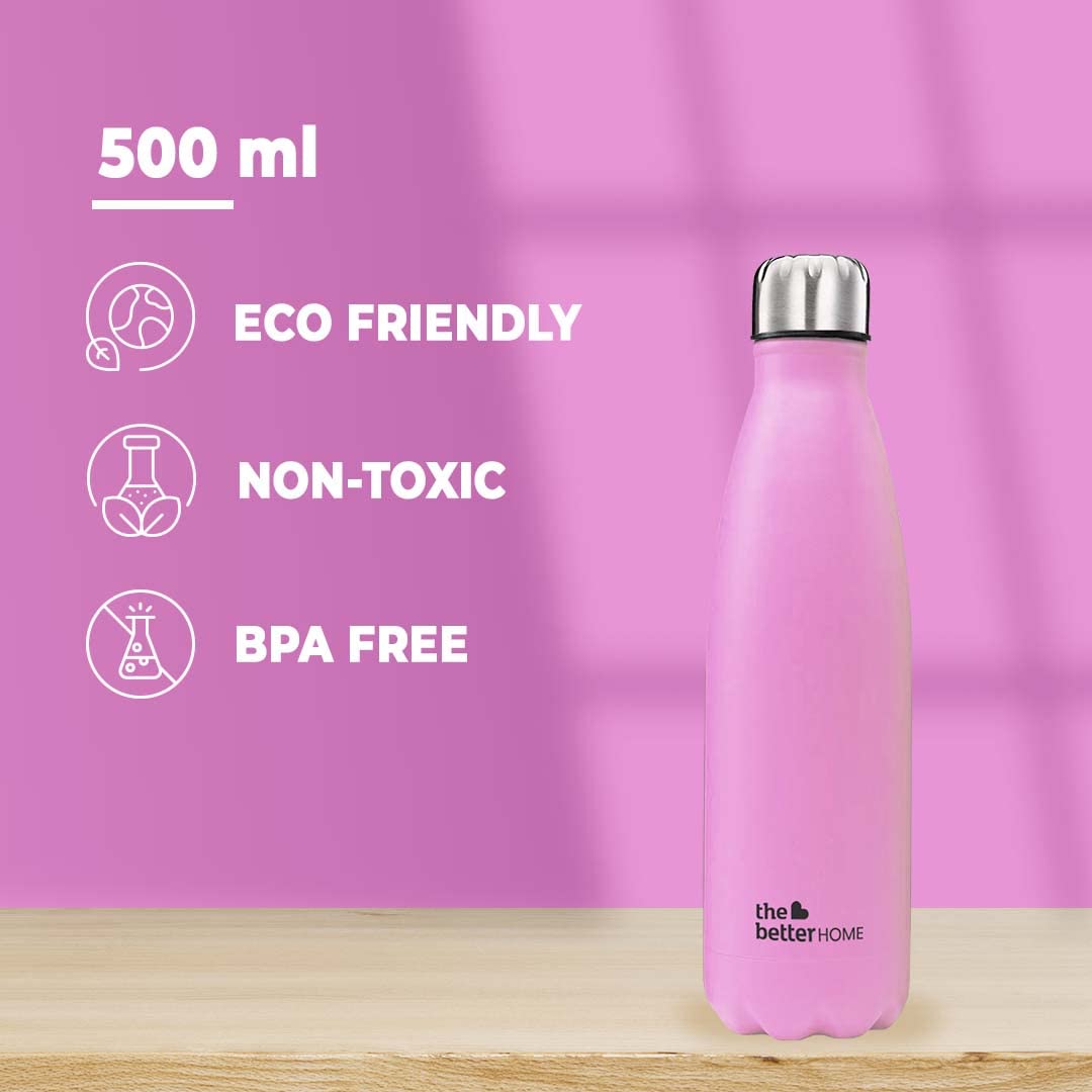 Pack of 2: 500 ml Thermosteel Water Bottles - Double Wall, Leakproof | Insulated | Pink | Stays Hot 18 Hrs