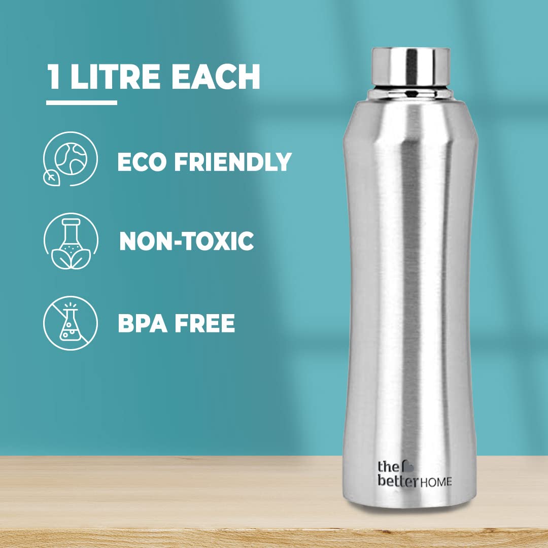 1000 Stainless Steel Water Bottle 1 Litre | Eco-Friendly, Non-Toxic & BPA Free Water Bottles 1+ Litre | Rust-Proof, Lightweight, Leak-Proof & Durable (Silver (Pack of 5))