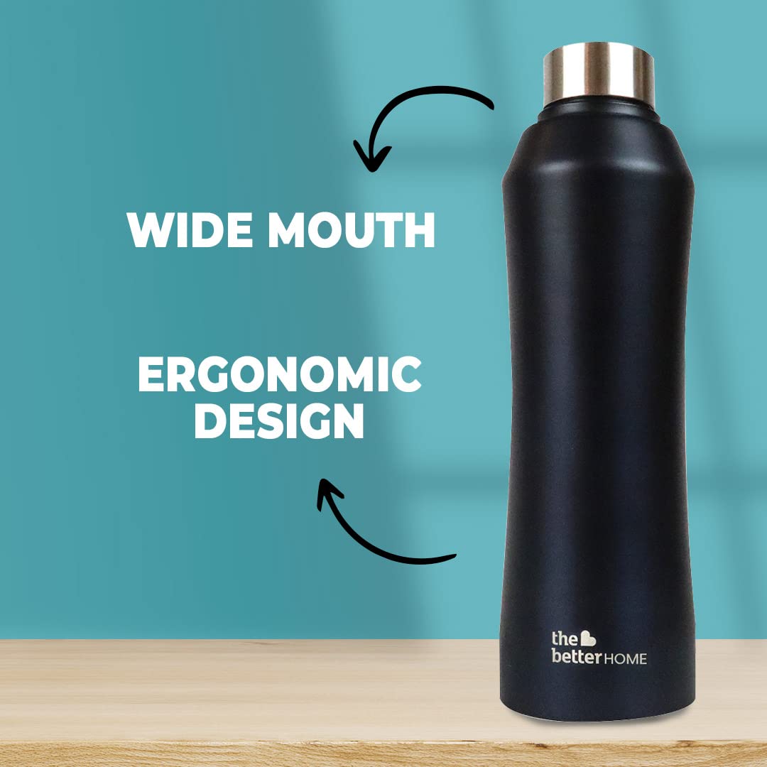 The Better Home 1000 Stainless Steel Water Bottle 1 Litre - Black Pack of 6 | Eco-Friendly, Non-Toxic & BPA Free Water Bottles 1+ Litre | Rust-Proof, Lightweight, Leak-Proof & Durable