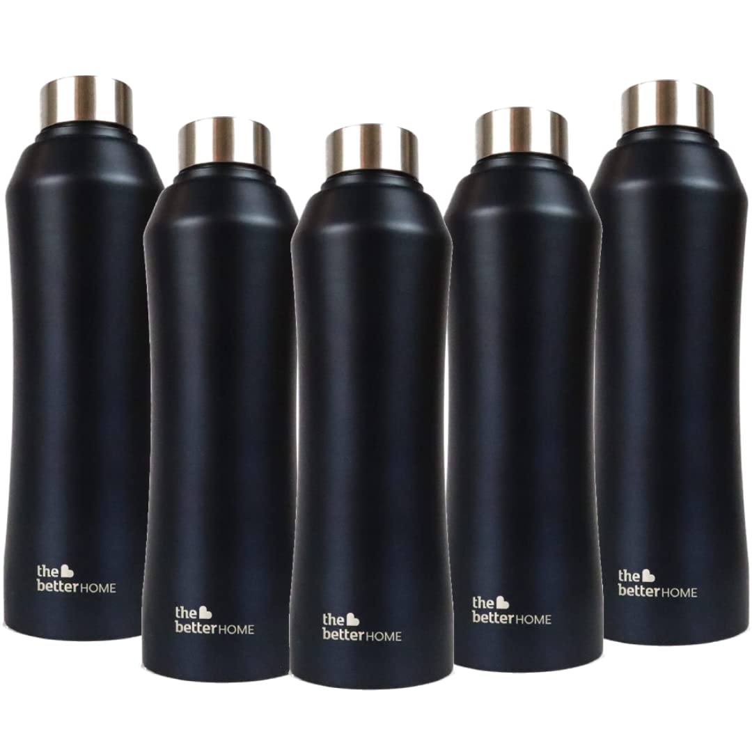 The Better Home 1000 Stainless Steel Water Bottle 1 Litre - Black Pack of 6 | Eco-Friendly, Non-Toxic & BPA Free Water Bottles 1+ Litre | Rust-Proof, Lightweight, Leak-Proof & Durable