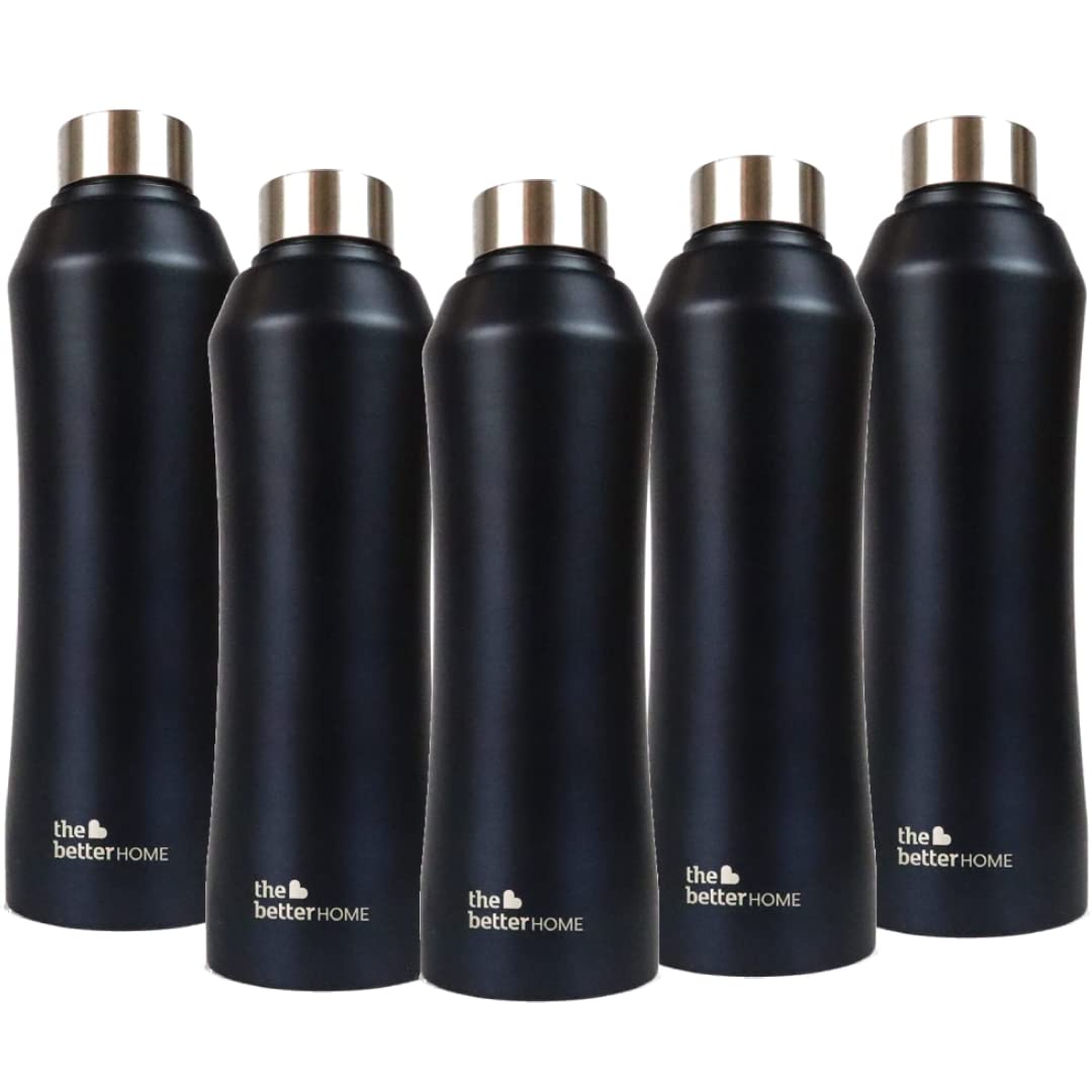 1000 Stainless Steel Water Bottle 1 Litre | Eco-Friendly, Non-Toxic & BPA Free Water Bottles 1+ Litre | Rust-Proof, Lightweight, Leak-Proof & Durable (Black (Pack of 5))