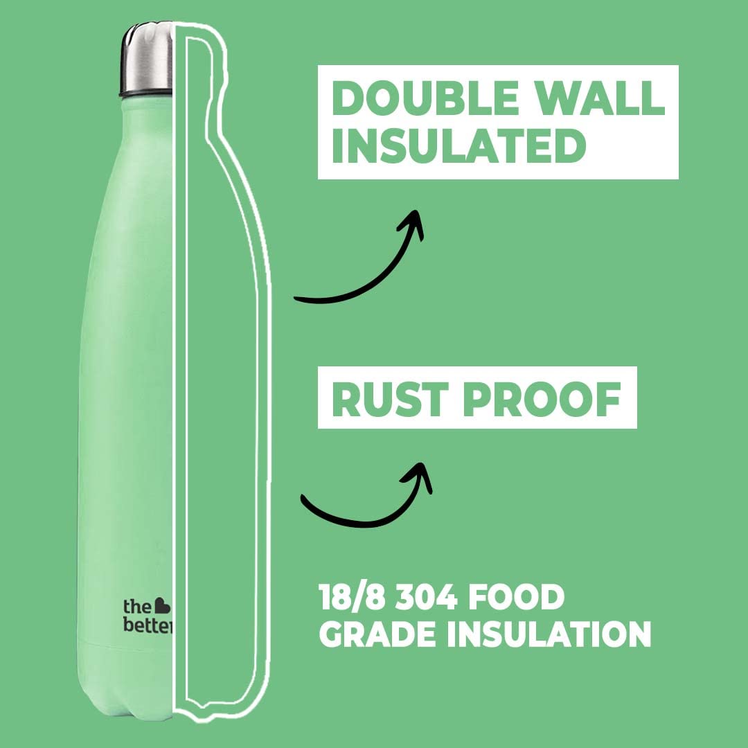 Insulated Thermosteel Bottle - Double Wall, Leakproof, Stays Hot 18Hrs & Cold 24Hrs | 500ml | Green