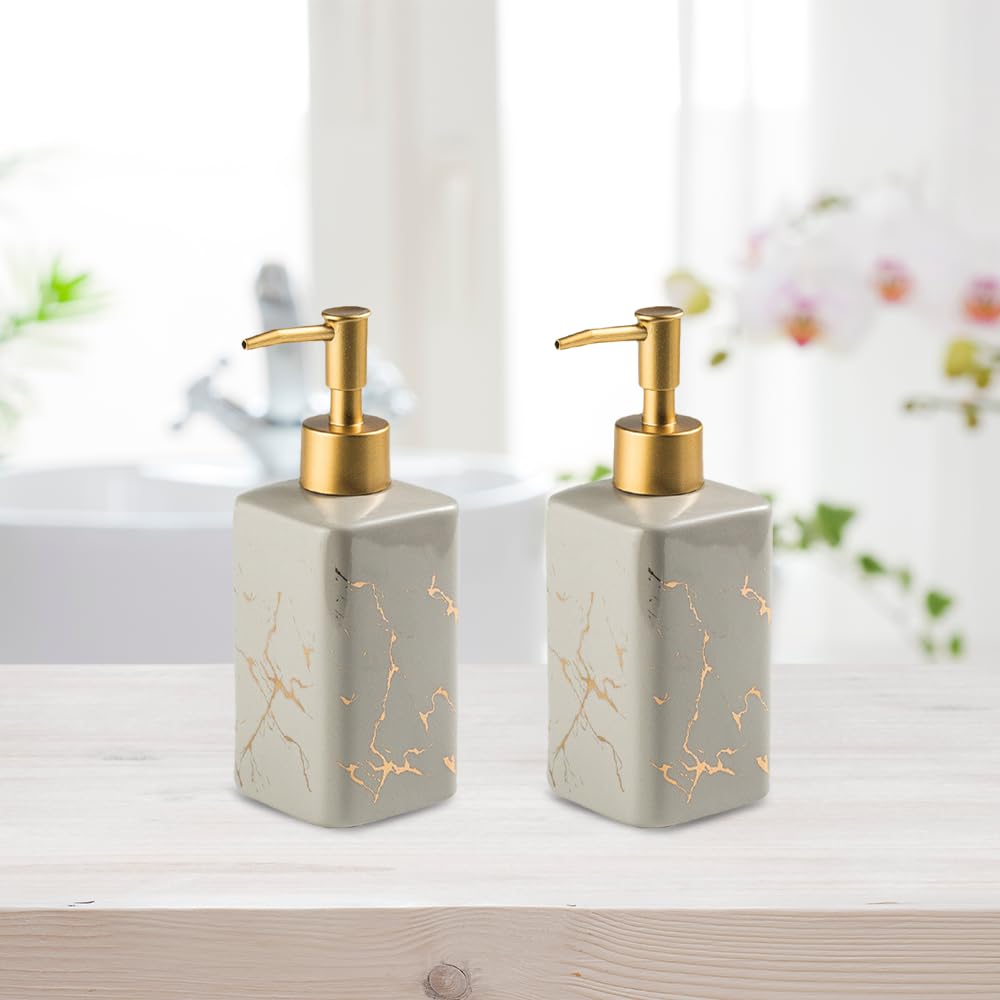 Pack of 1: Ceramic Soap & Lotion Dispenser Set with Pump | Soap/Dish Washing| 320ml | Grey