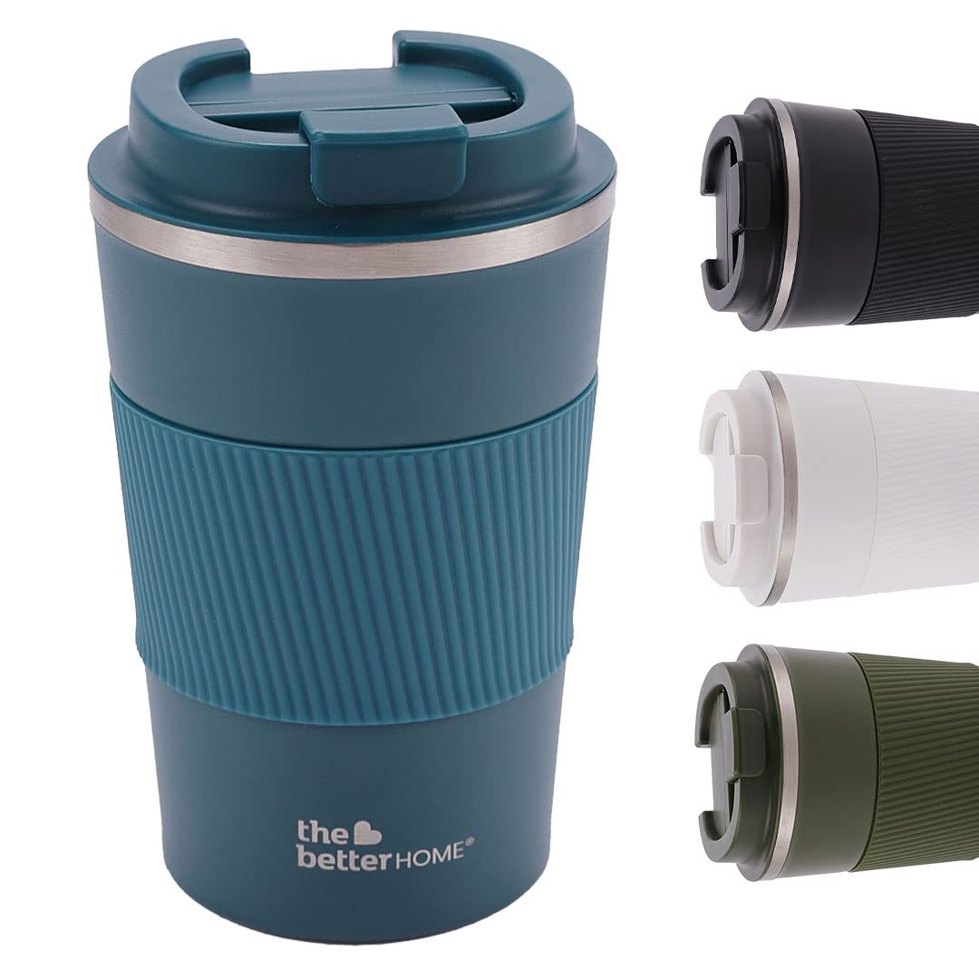 Insulated Coffee Mug with Lid and Sleeve (380ml) | Double Wall Insulated Stainless Steel Mug for Coffee & Tea | Hot and Cold Tumbler | Coffee Mug with Lid for Home & Office (Blue)