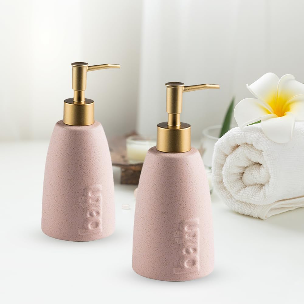 The Better Home 320ml Dispenser Bottle - Pink (Set of 2) | Ceramic Liquid Dispenser for Kitchen, Wash-Basin, and Bathroom | Ideal for Shampoo, Hand Wash, Sanitizer, Lotion, and More