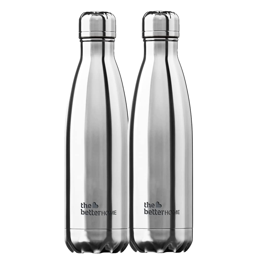 500 Stainless Steel Insulated Water Bottle 500ml | Thermos Flask 500ml | Hot and Cold Steel Water Bottle 500ml (Pack of 2, Silver)