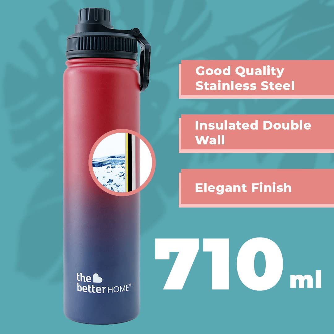 Insulated Stainless Steel Water Bottle - Leakproof, Double Wall | 710ml | Maroon-Blue | For Gym, Office