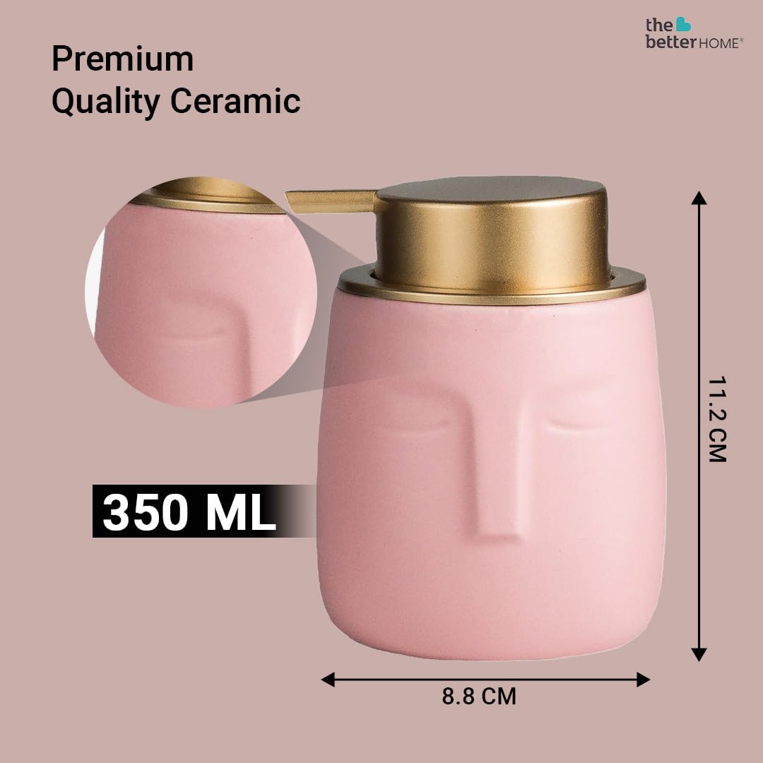 The Better Home 350ml Soap Dispenser Bottle - Pink (Set of 3) |Ceramic Liquid Pump Dispenser for Kitchen, Wash-Basin, and Bathroom