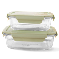 Glass Airtight Container Set For Food Storage Pack of 2 | Leak Proof | Air Tight Lunch Box for Office, Fridge & School (680ml + 410ml)
